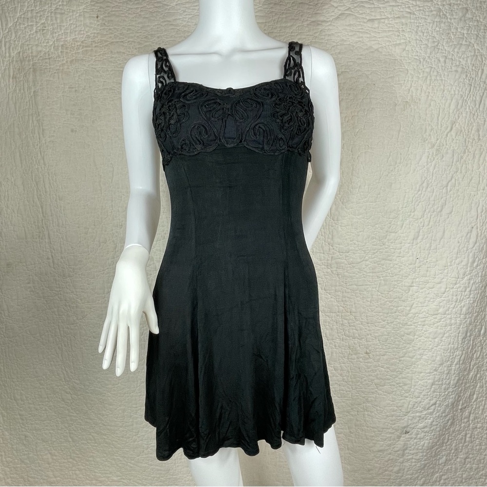 🔥Vintage JUMP Apparel.Co Embroidered Mini Black Dress Size S Coquette Whimsigoth